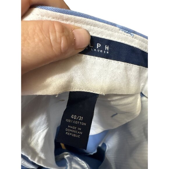 Ralph Lauren Mens Light Blue Cotton Pants Size 40/31 Flat Front Slim Fit Tailore - Picture 5 of 5